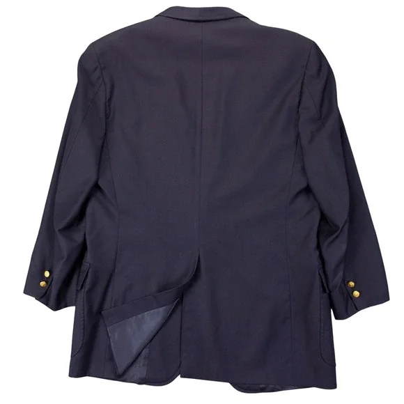 Brooks Brothers Mens 44L Navy Blue Wool Gold Button Blazer Sport Coat